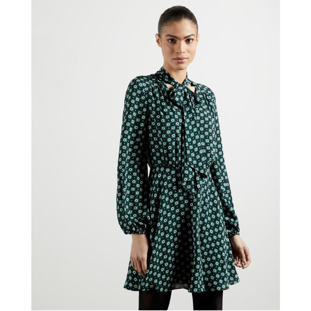 NWT- Ted Baker Dolley Green Geometric Floral Print Skater Dress- size 3/size 8